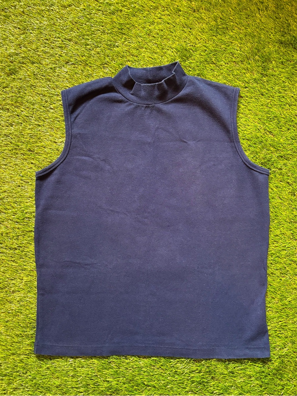 Nicole Adrienne Vancouver Victoria Navy Mock Neck Sleeveless Top Large